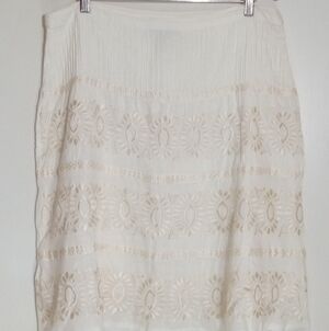 INC International Concepts pale yellow embroidered linen A-line skirt